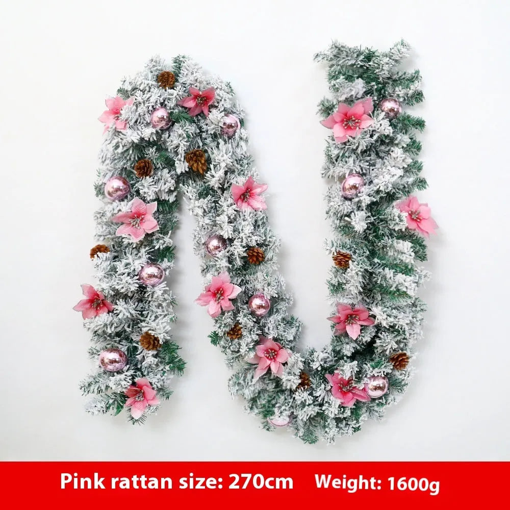 Christmas rattan garland flocking decoration with PVC American style artificial foliage vine