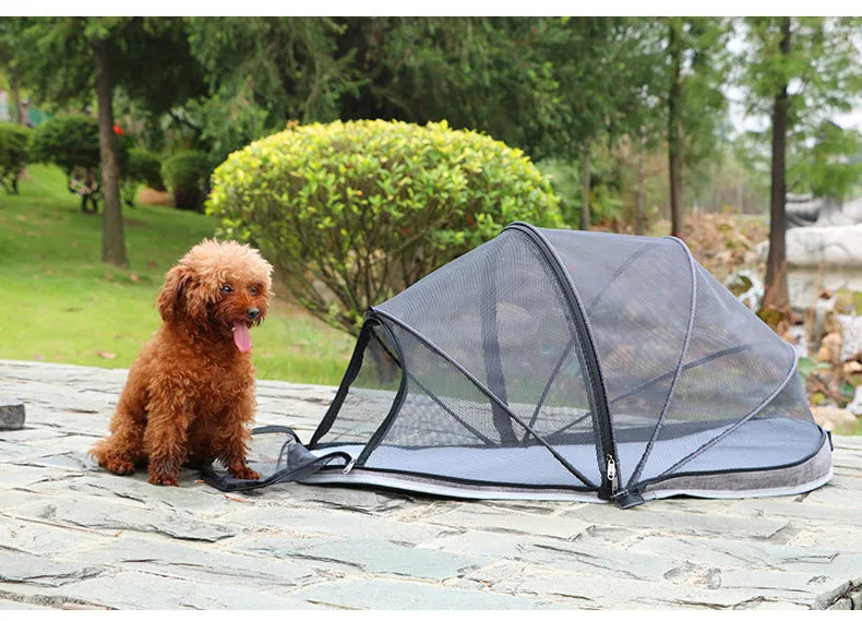 Folding cloth tent for cats with half mesh ventilation windows for travel and camping