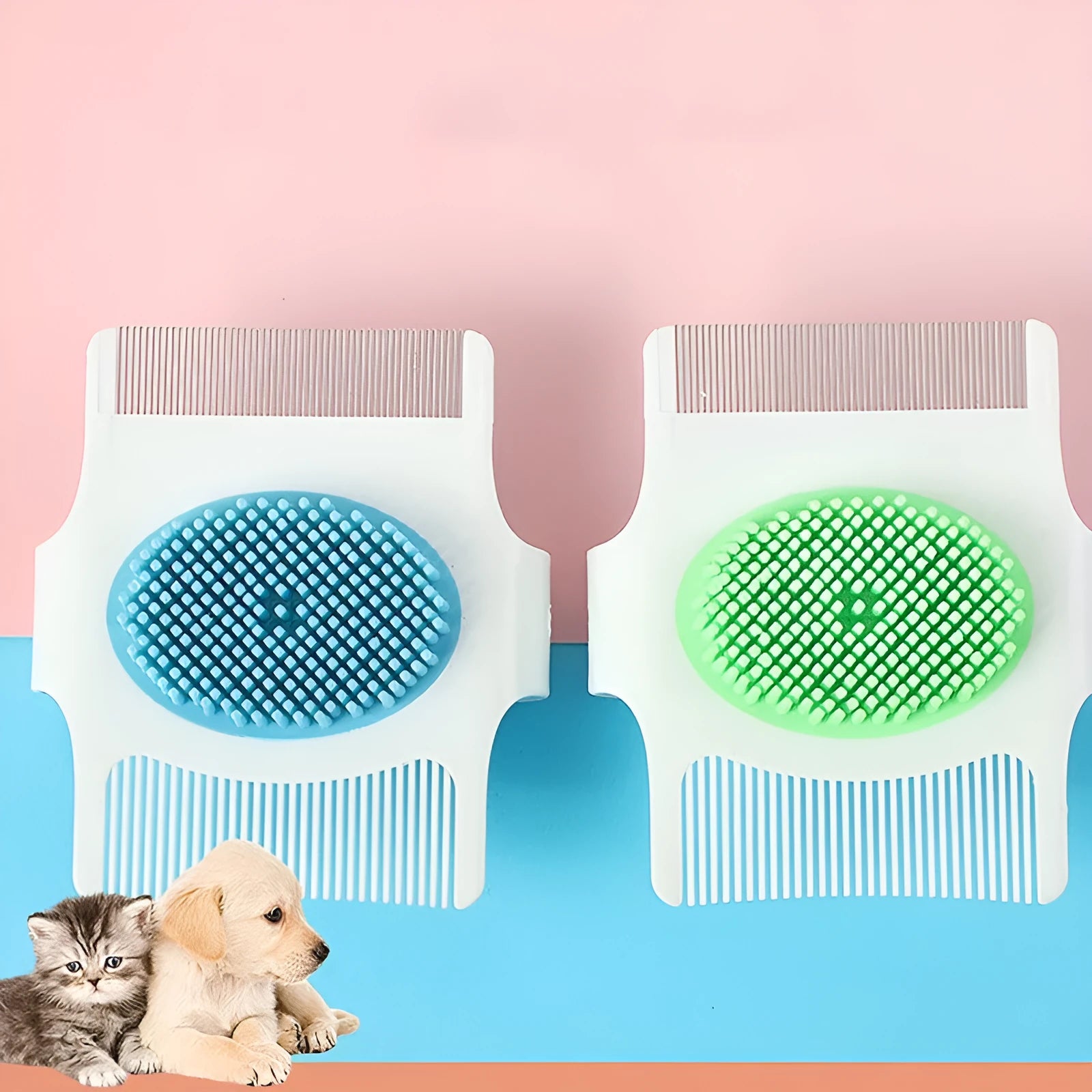 Blue multifunctional dog grooming comb for hair removal, massage, and flea control measuring 8.5cm long