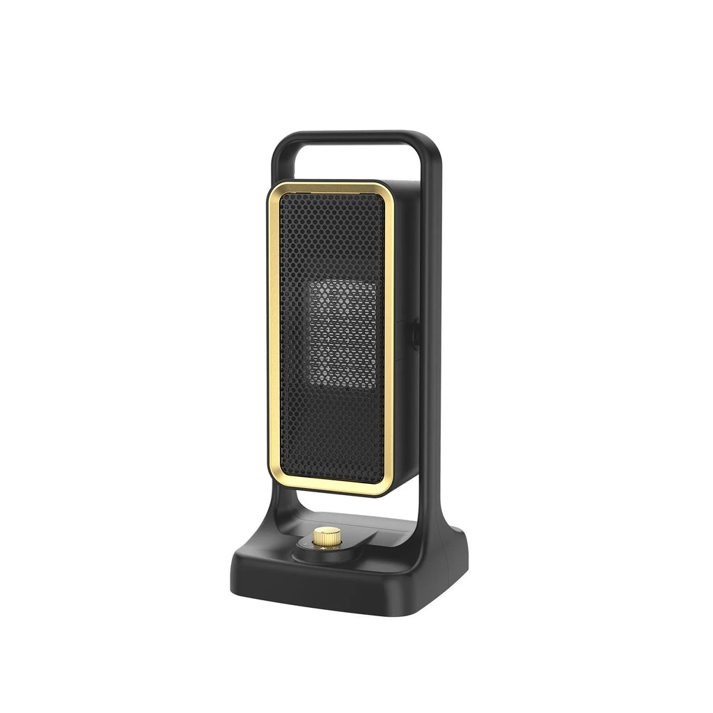 Black desktop PTC ceramic heater with knob control and compact design