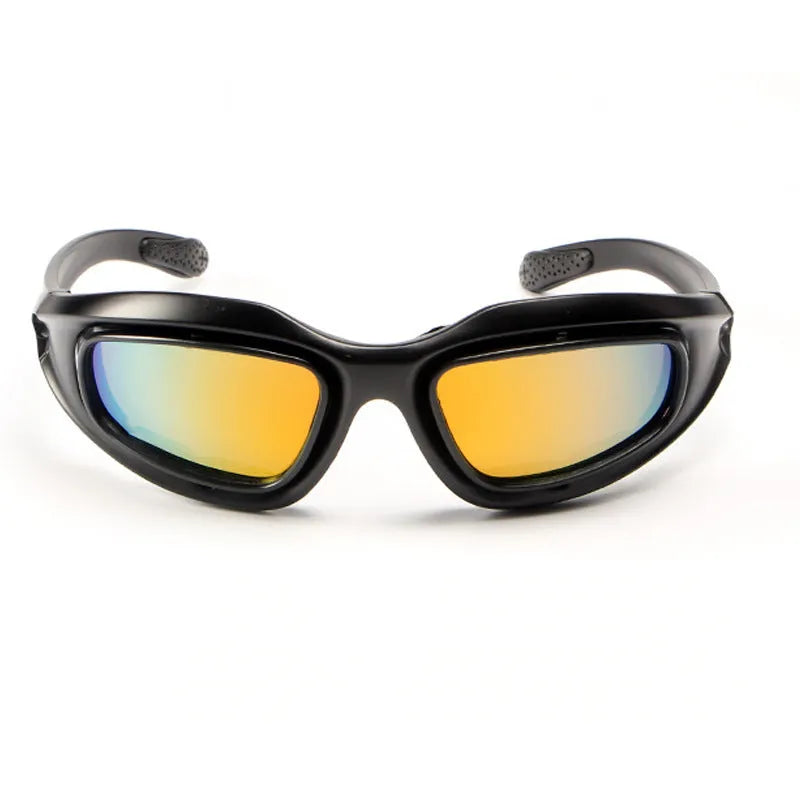 Tactical polarized sports sunglasses with full rim PC frame for cycling and outdoor use.