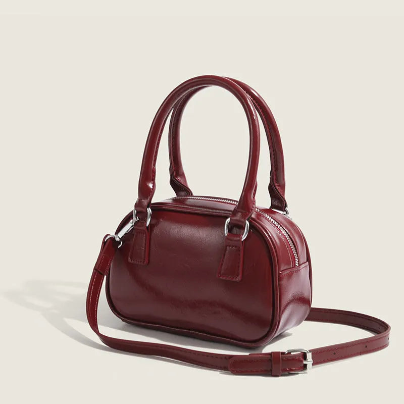 Women's small square PU handbag in retro style with sandwich pocket, 20x8x13cm, shown in brown