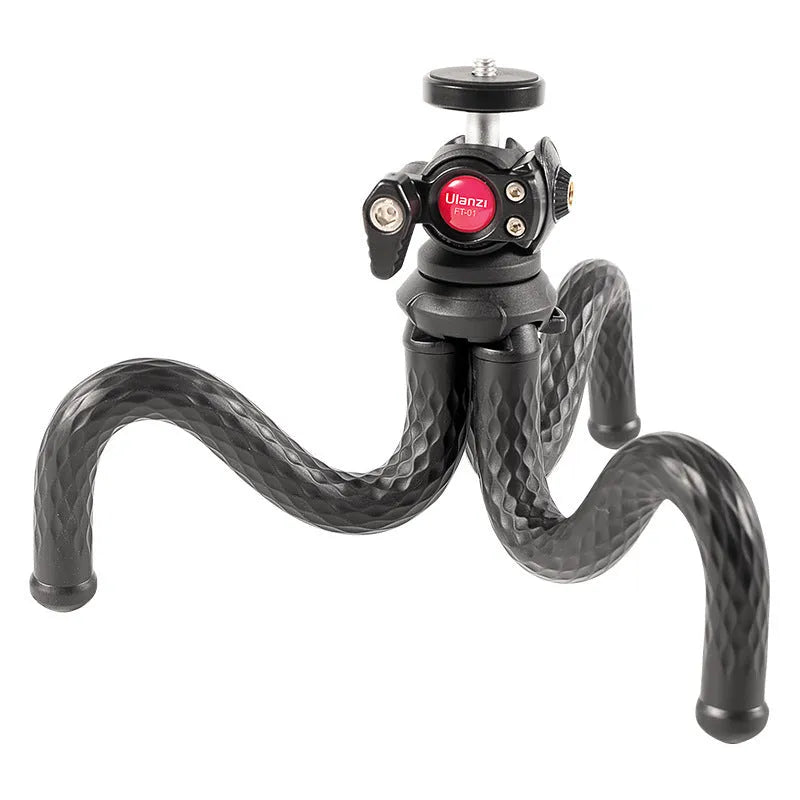 Black FT-01 octopus phone tripod with aluminium legs and clip for mobile devices