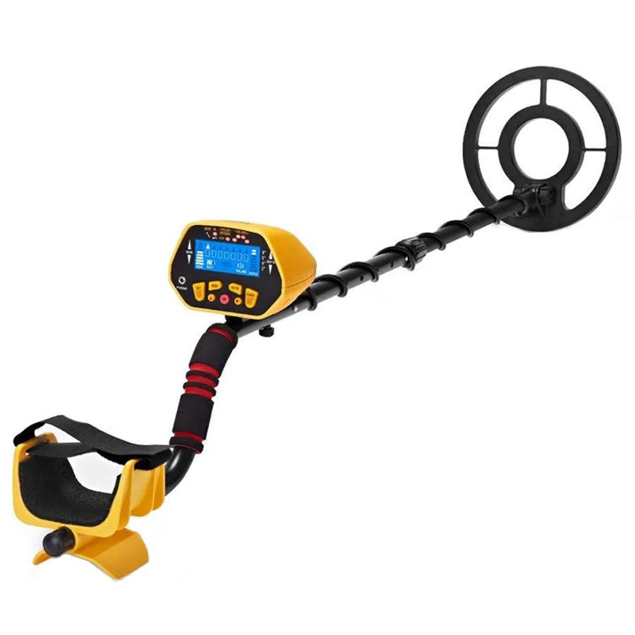 Black and yellow GC1028 professional metal detector with LCD display and waterproof search coil
