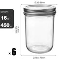 16oz glossy transparent soda lime glass wide mouth sealed jar 6 pack