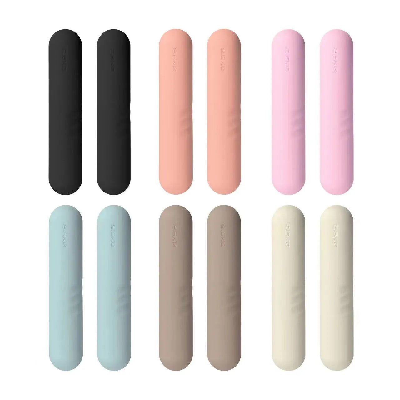 A hand-drawn cast iron dumbbell stick with a silicone non-slip edging, shown in various colours and weights.
