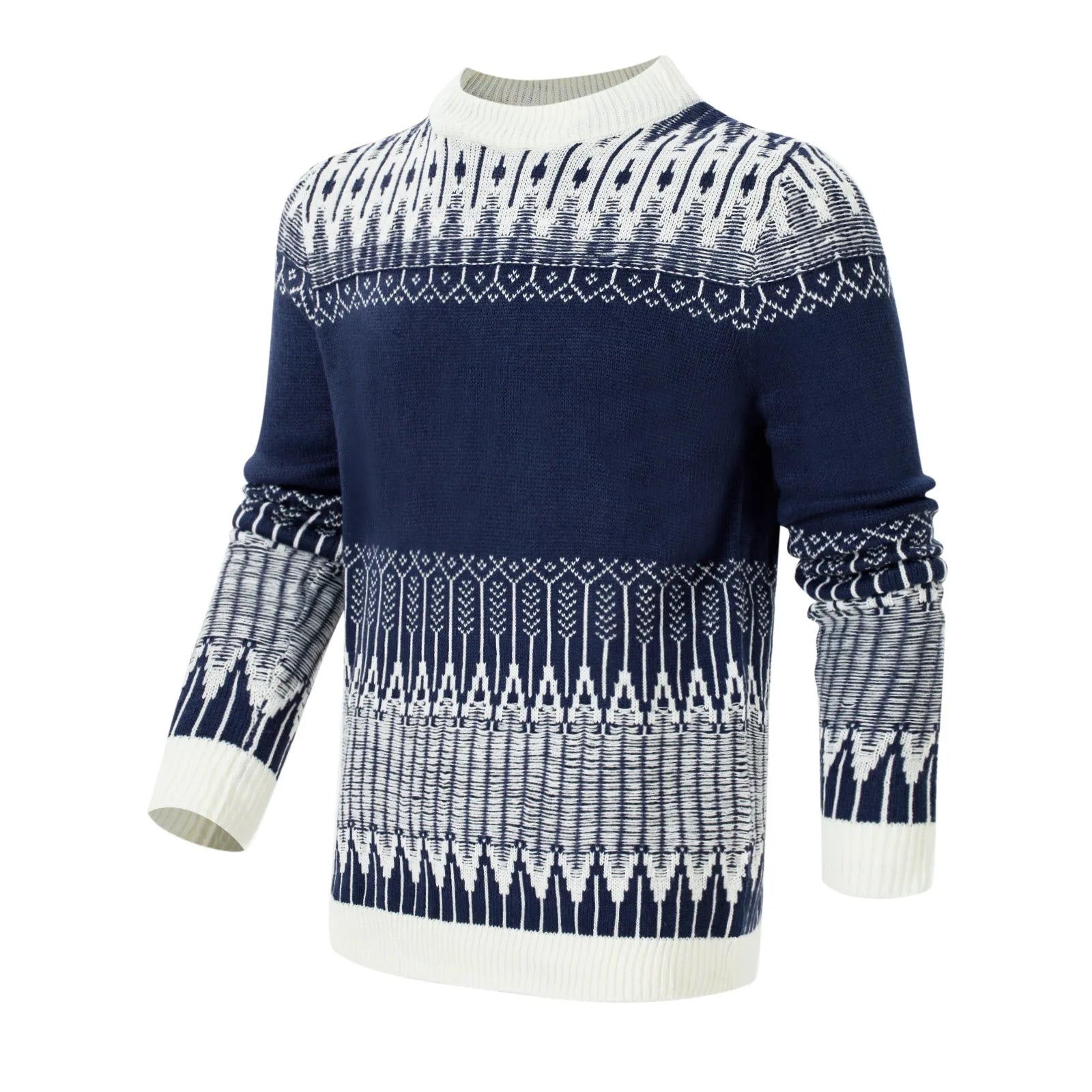 Men's crew neck knitted sweater in a long-sleeved pullover style for fall and winter.