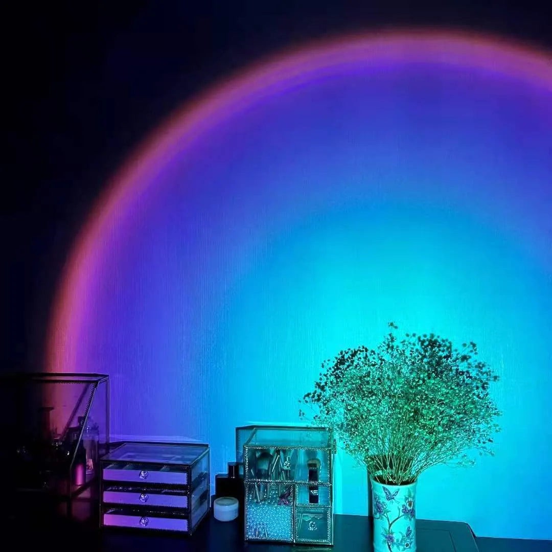 Rechargeable rainbow sunset projection lamp with USB cable and push-button switch