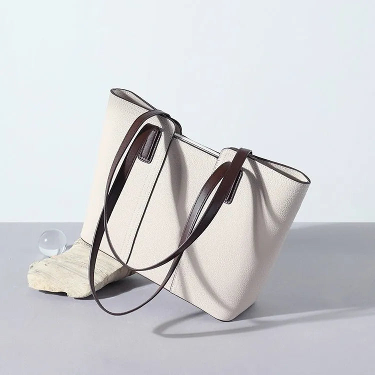 Genuine leather women's shoulder bag in box-type design with large capacity and mobile phone pocket
