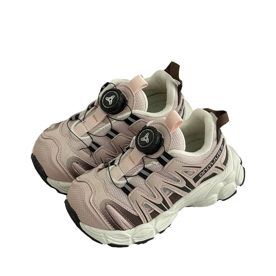 Girls casual shoes with PU leather mesh uppers in black, beige and pink colours