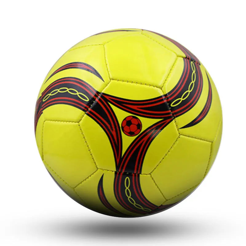 PVC football in multiple sizes and colours including red, blue, black and white, and gold designs.