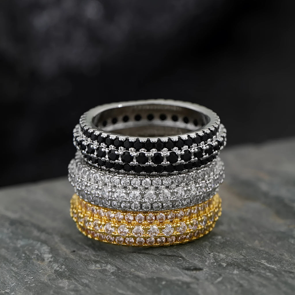 Geometry triangle design ring with zircon stone inlay in copper with choice of gold or black white finish