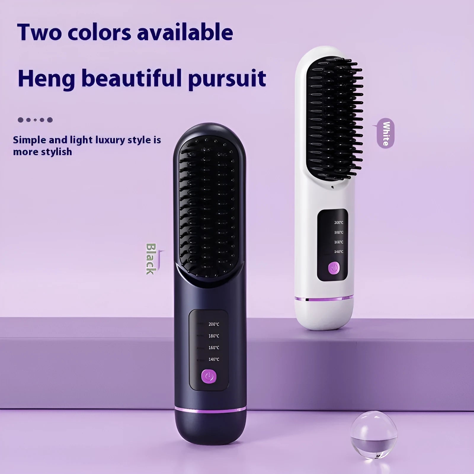 Portable hair straightener comb with negative ion technology in white, blue, or grey colours