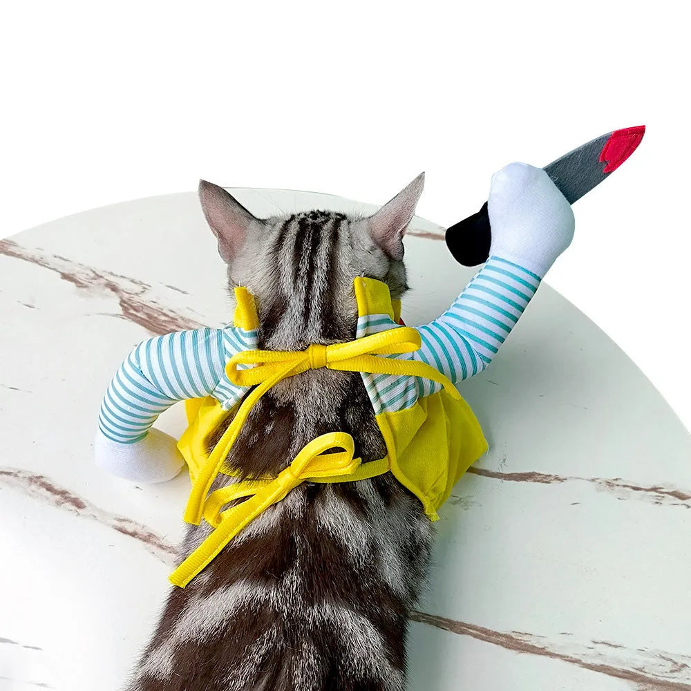 Yellow assassin knife cat costume in polyester pet clothing sizes S M L XL