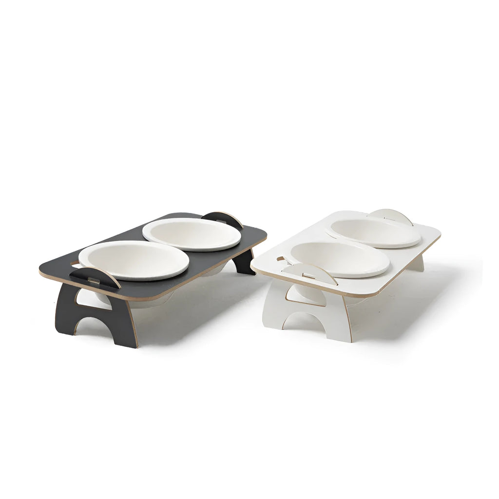 Ceramic pet table cat food bowl in two colours Deep Grey and Milky white for elderly cats