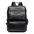 Black cowhide leather backpack 39x30x14cm with zipper closure and sewing thread detailing