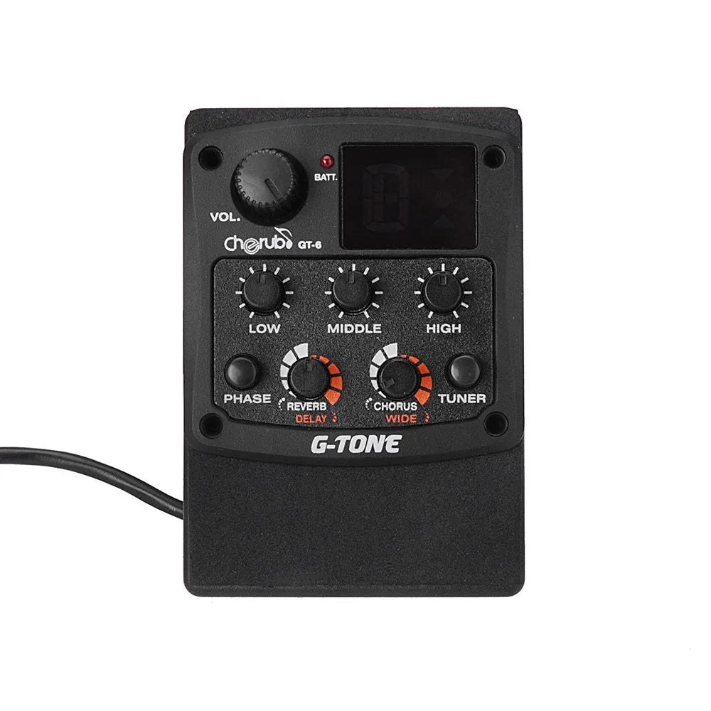 Cherub GT-6 black acoustic guitar EQ pickup unit with controls for effects and equaliser
