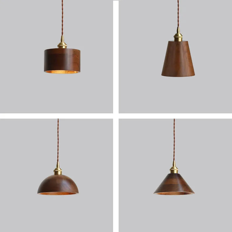 Black walnut finished wood and copper single-head droplight chandelier with E27 holder