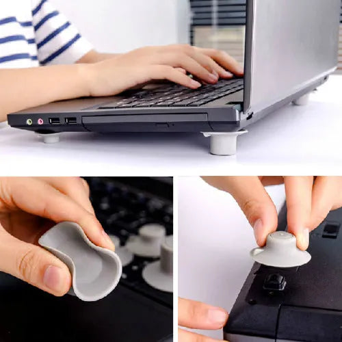 Grey laptop cooling pad set with four durable plastic pads for laptop temperature reduction