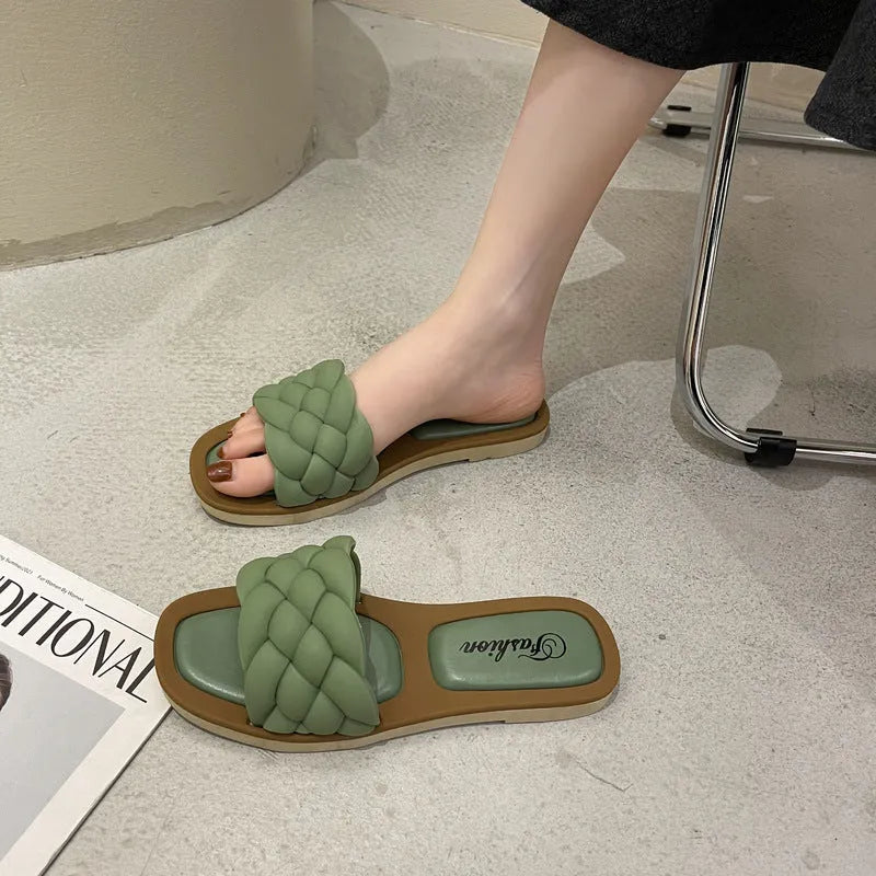 Women's plaid pattern sandals with thick PVC anti-skid sole in white, shown from the side.