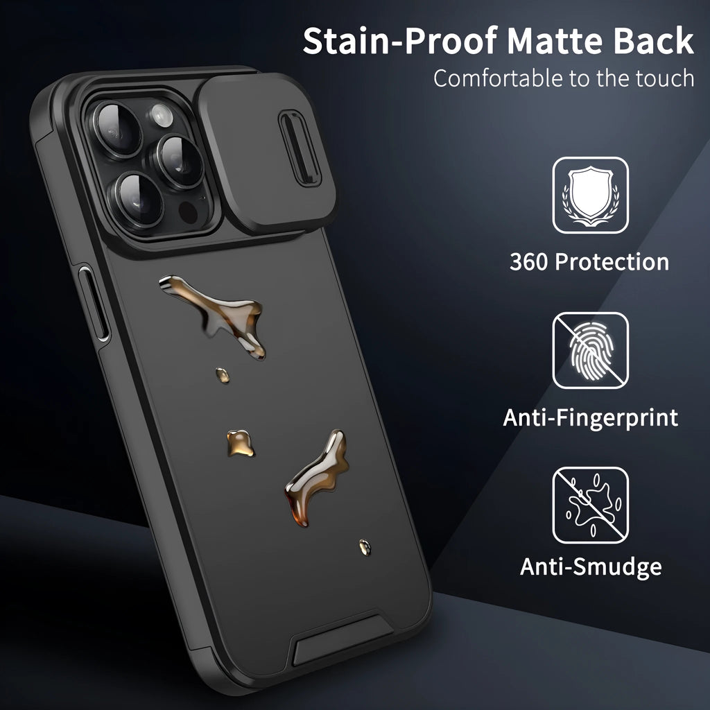 Simple sliding window phone case in black frosted TPU PC finish for iPhone 14 Pro Max