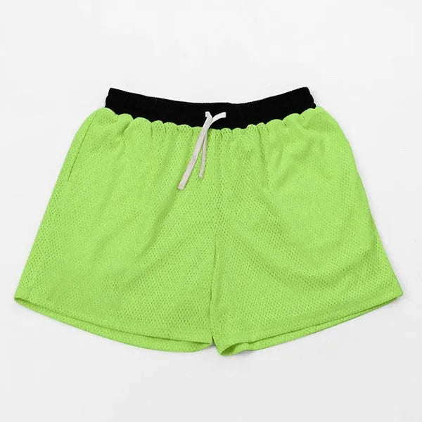 Men's solid colour mesh shorts for running and fitness training in quick-dry chemical fibre fabric
