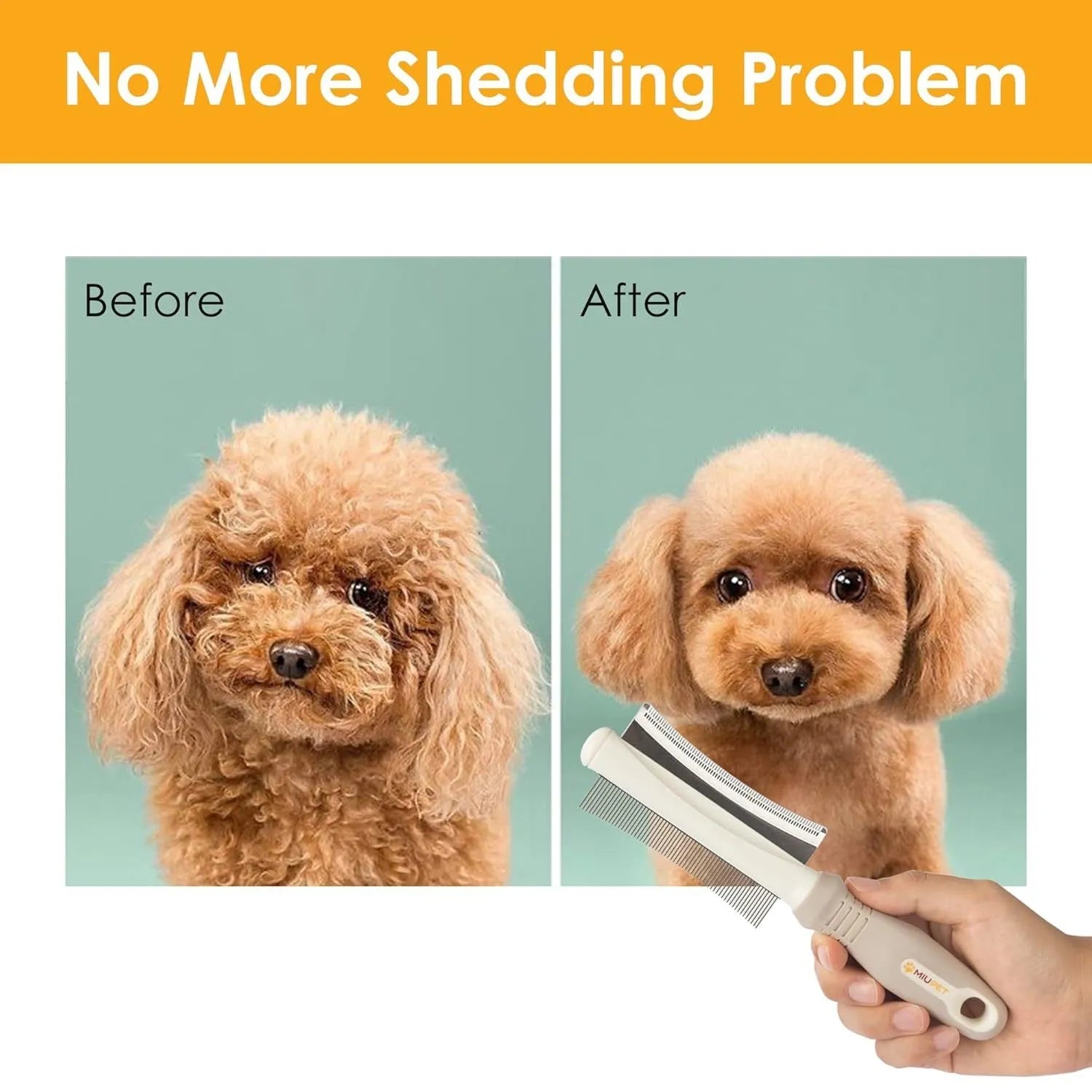 White 2-in-1 pet brush with a double-sided head and ergonomic anti-slip handle.