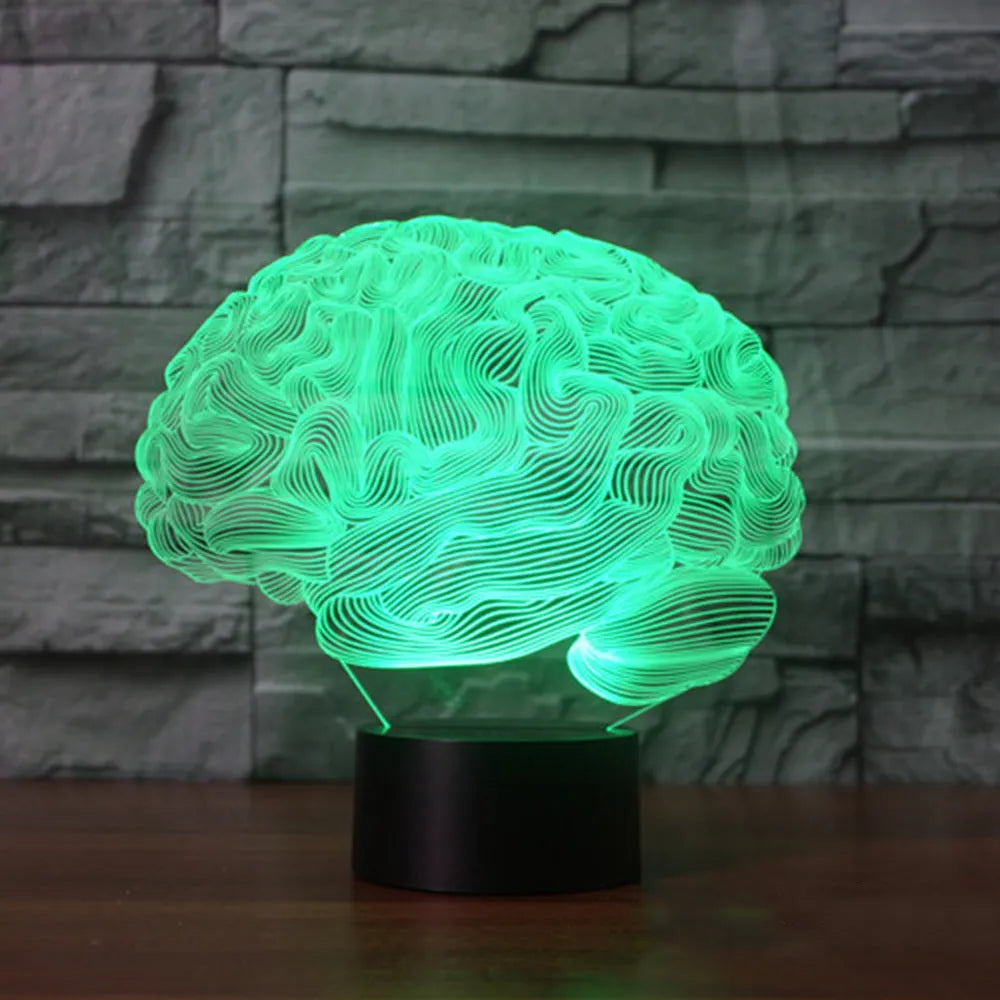 3D brain illusion LED desk lamp with remote control showing colourful wall projections