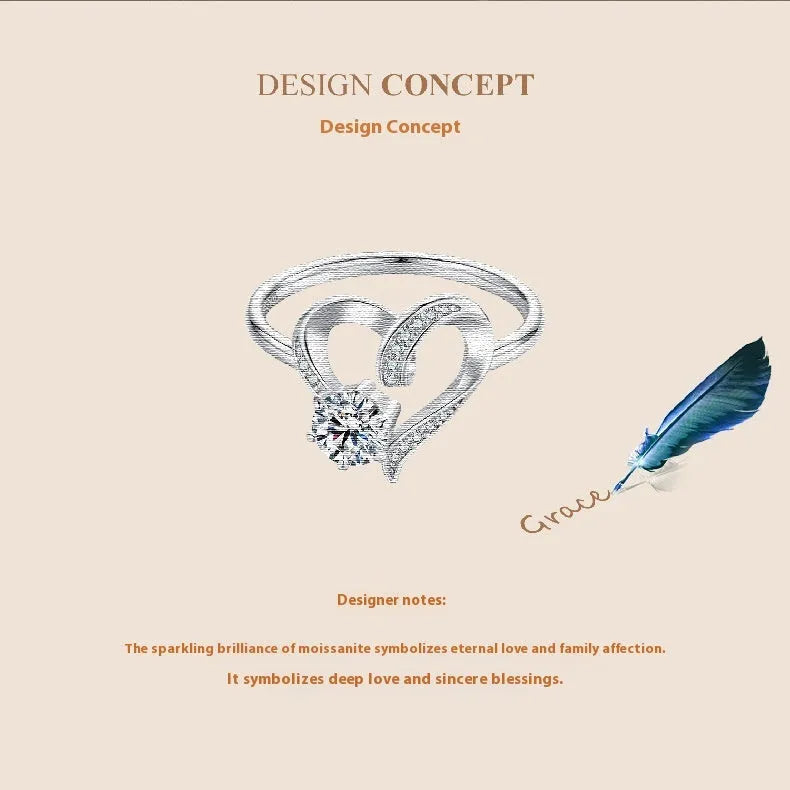 Heart-shaped super flash ring with electroplated finish and 0.5ct colour certificate for women