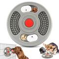 Grey and blue PP plastic dog slow feeder bowl with grooves and anti-slip pads on a white background