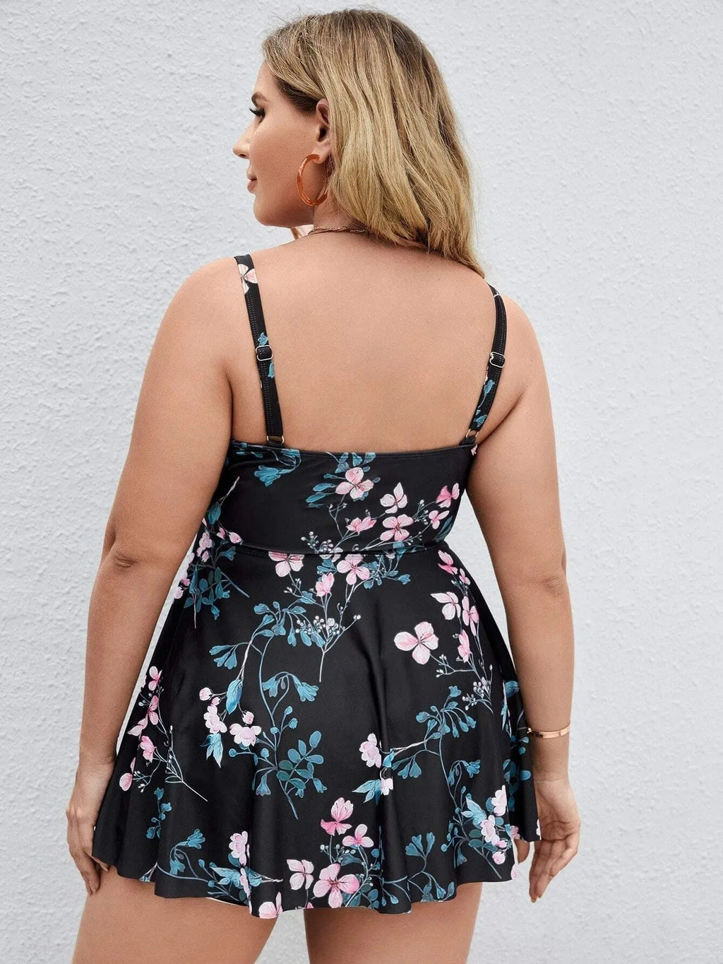 Women's split colour floral print one-piece swimsuit with high elasticity polyester fabric