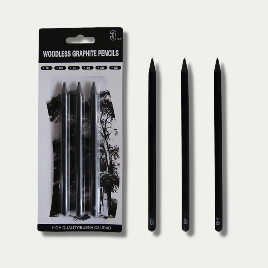 Set of wood-free graphite sketching pencils in six hardness grades for drawing and art