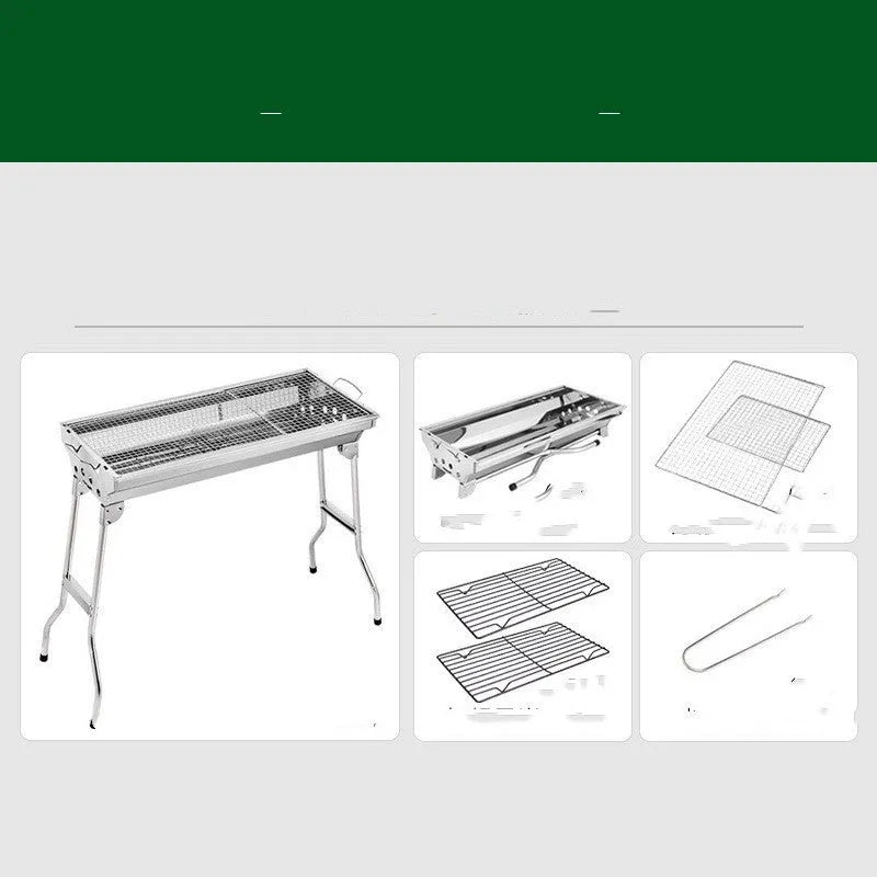 Stainless steel portable folding barbecue grill with large cooking area for outdoor use