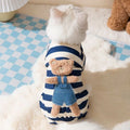 Anti-lint pet clothing in Dralon, white polka dot banana design, side view on a light background