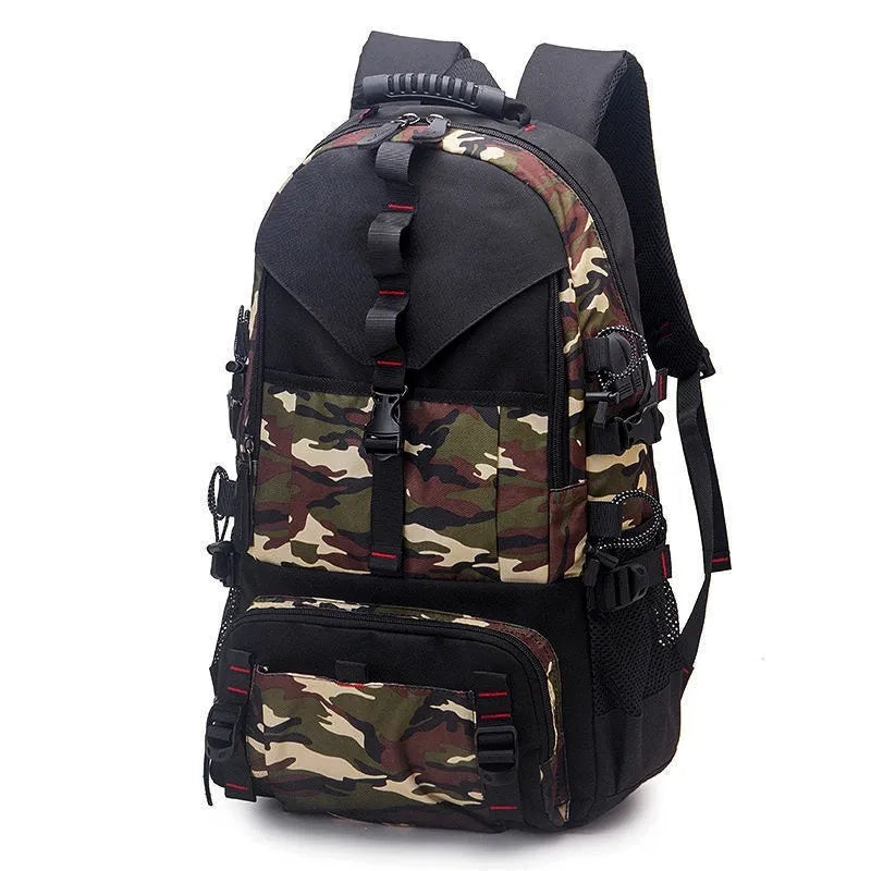 Men's large black waterproof Oxford cloth hiking backpack with anti-theft features