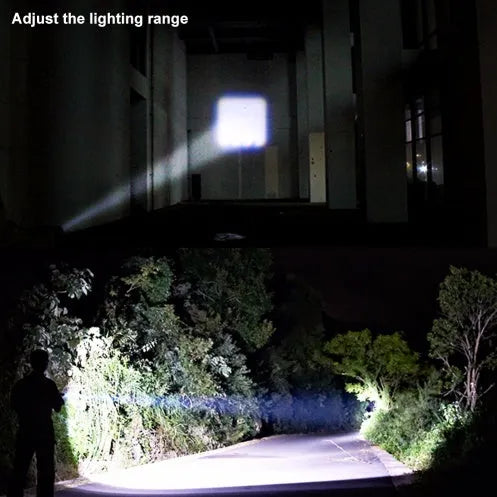 Black aluminium alloy telescopic LED torch with adjustable focus and clip