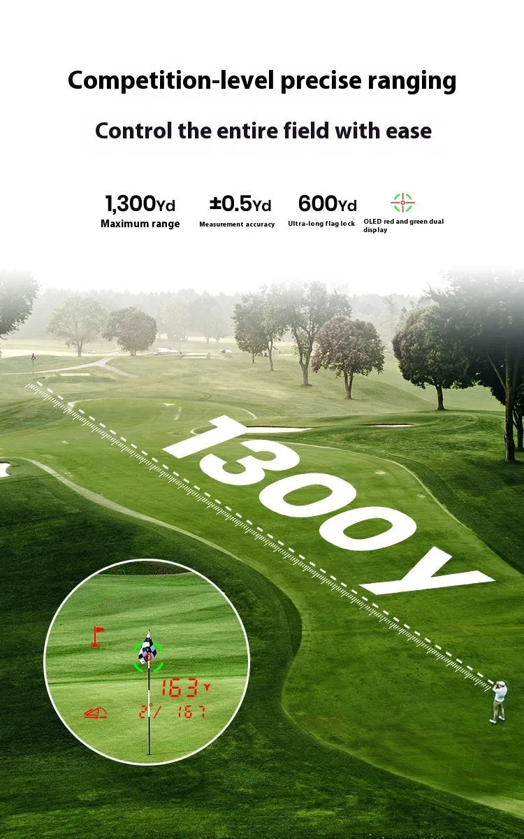 GenePro G1 golf laser rangefinder with GPS showing AMOLED touchscreen display and compact black design