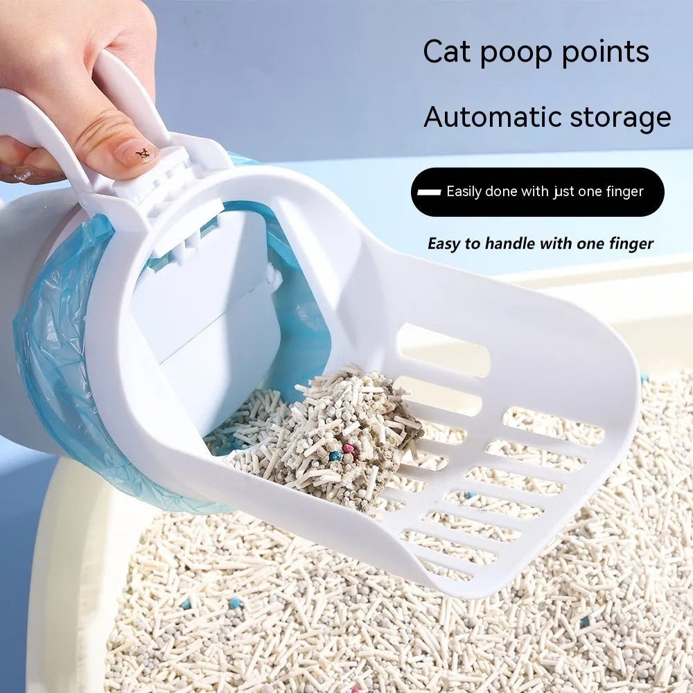 Grey foldable cat litter scoop with integrated waste bin and refill bags