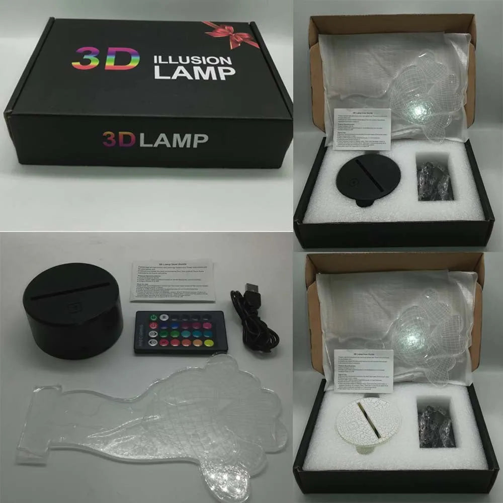 3D rose shaped LED night light with acrylic design and remote control showing multiple colour options