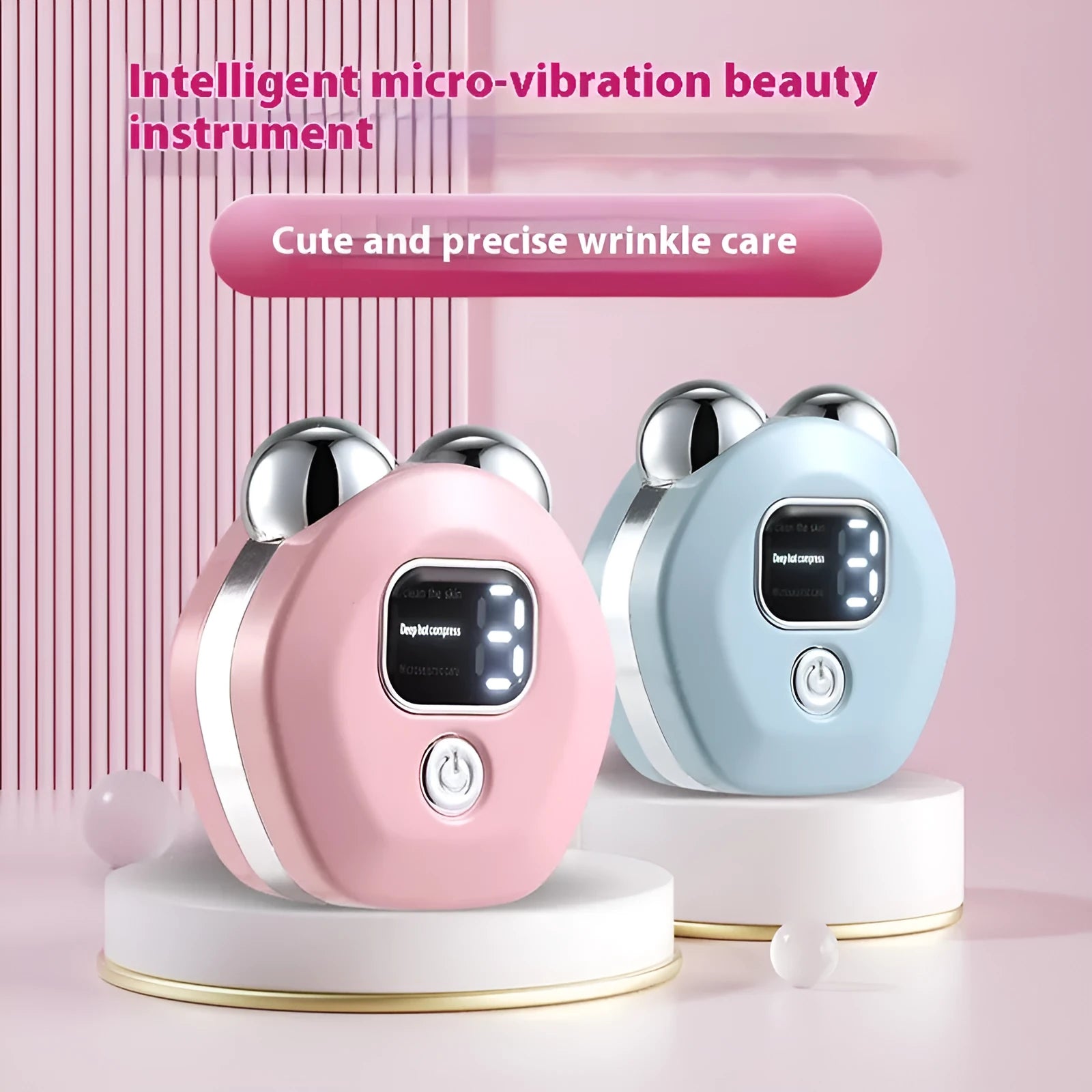 Portable white microcurrent facial massage instrument with dual rollers and charging cable