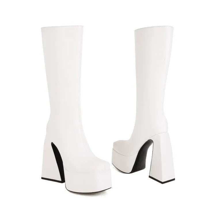 Women's high boots in artificial PU leather available in black, red, blue and white colours