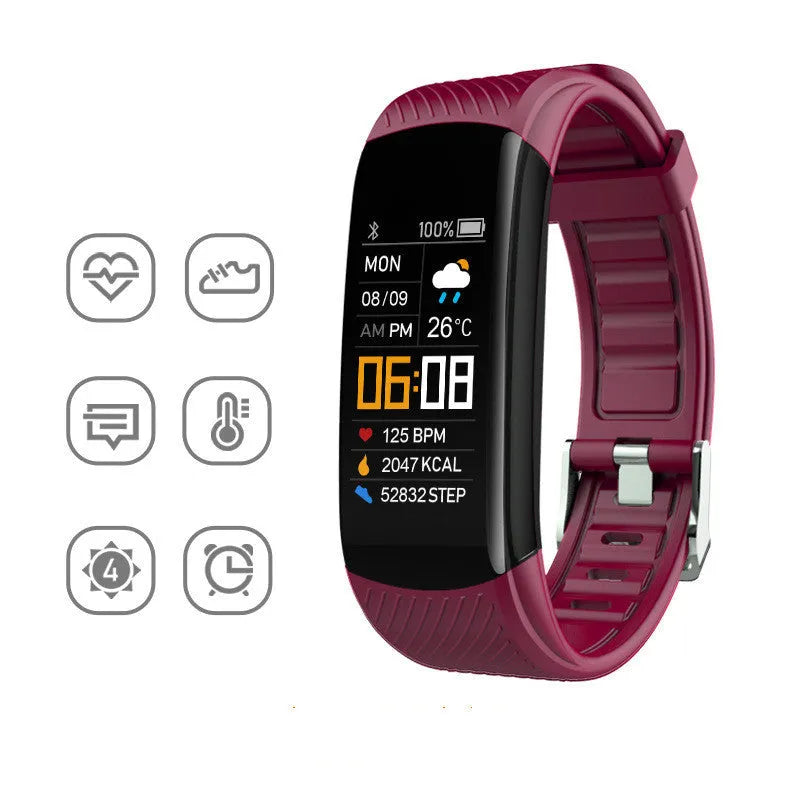 Black sports pedometer bracelet with 0.96-inch touch screen on wrist