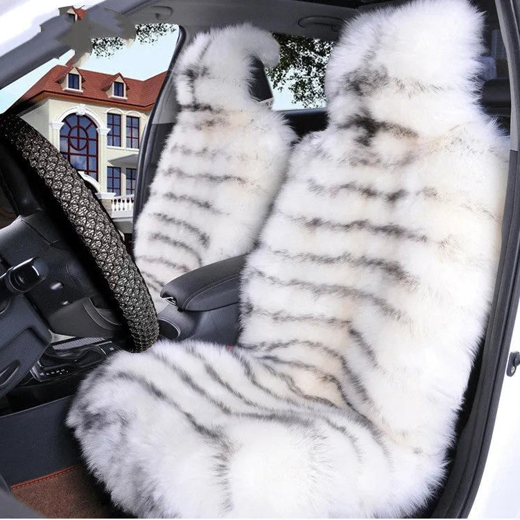 White winter plush car seat cushion with cotton filler on a single seat
