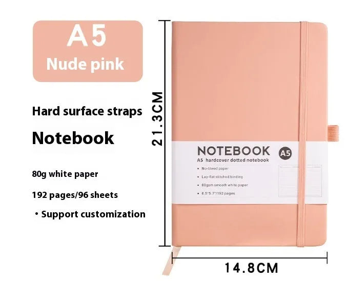 A5 soft skin-feel PU leather diary with strap closure and horizontal ruled pages in multiple colour options
