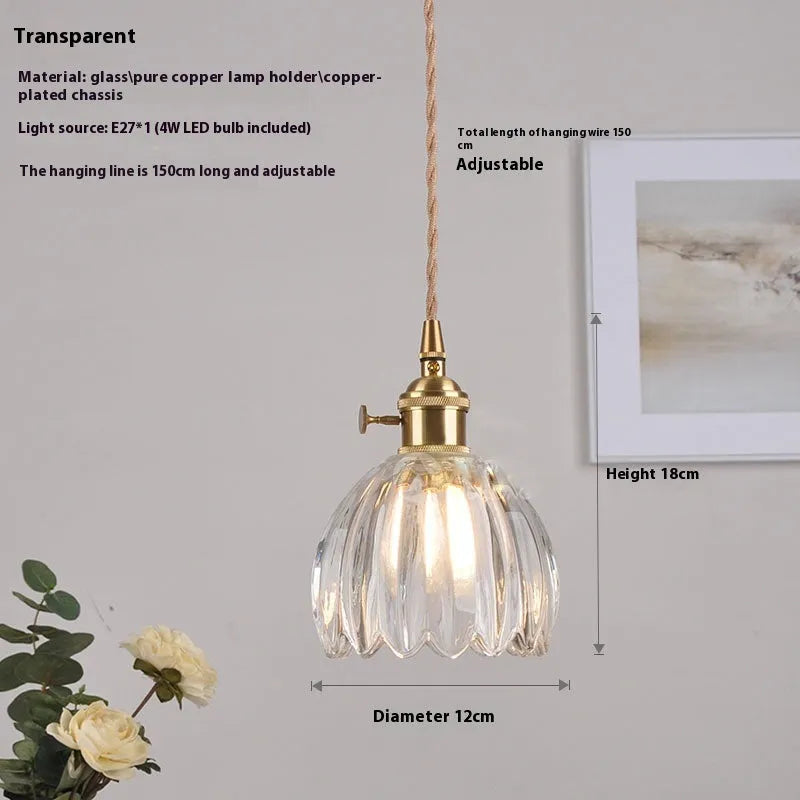 Vintage Nordic style glass flower chandelier with coloured glass shades for bedroom bedside lighting