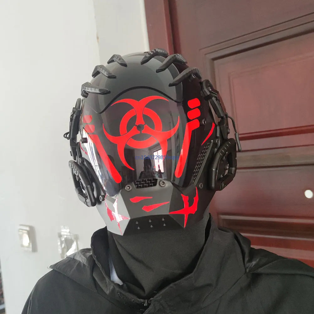 Black cybernetic full face helmet costume prop mask
