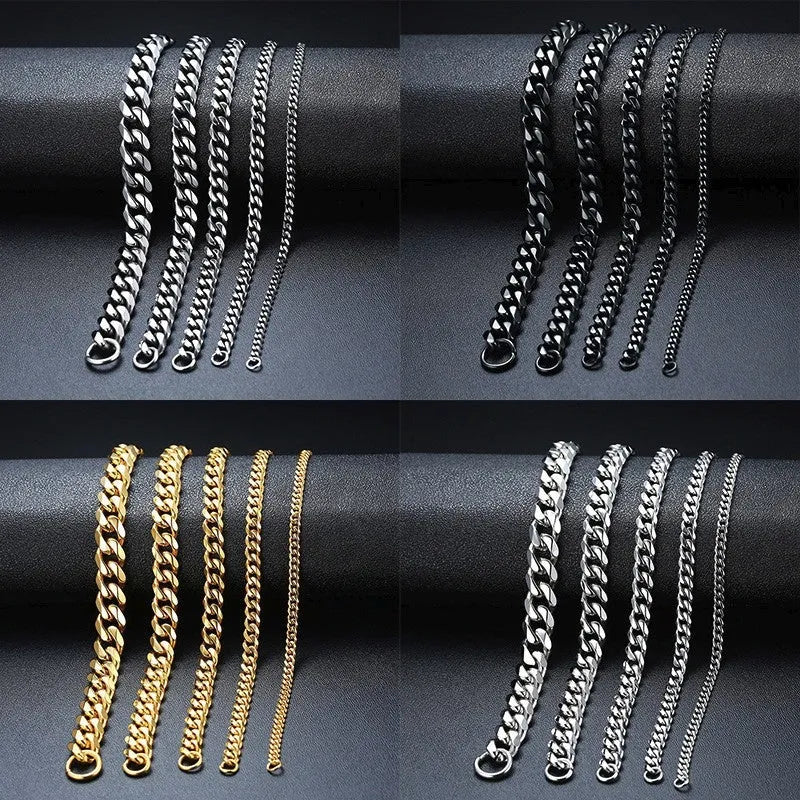 Six-sided gold Cuban link chain bracelet with geometric metal links available in multiple widths