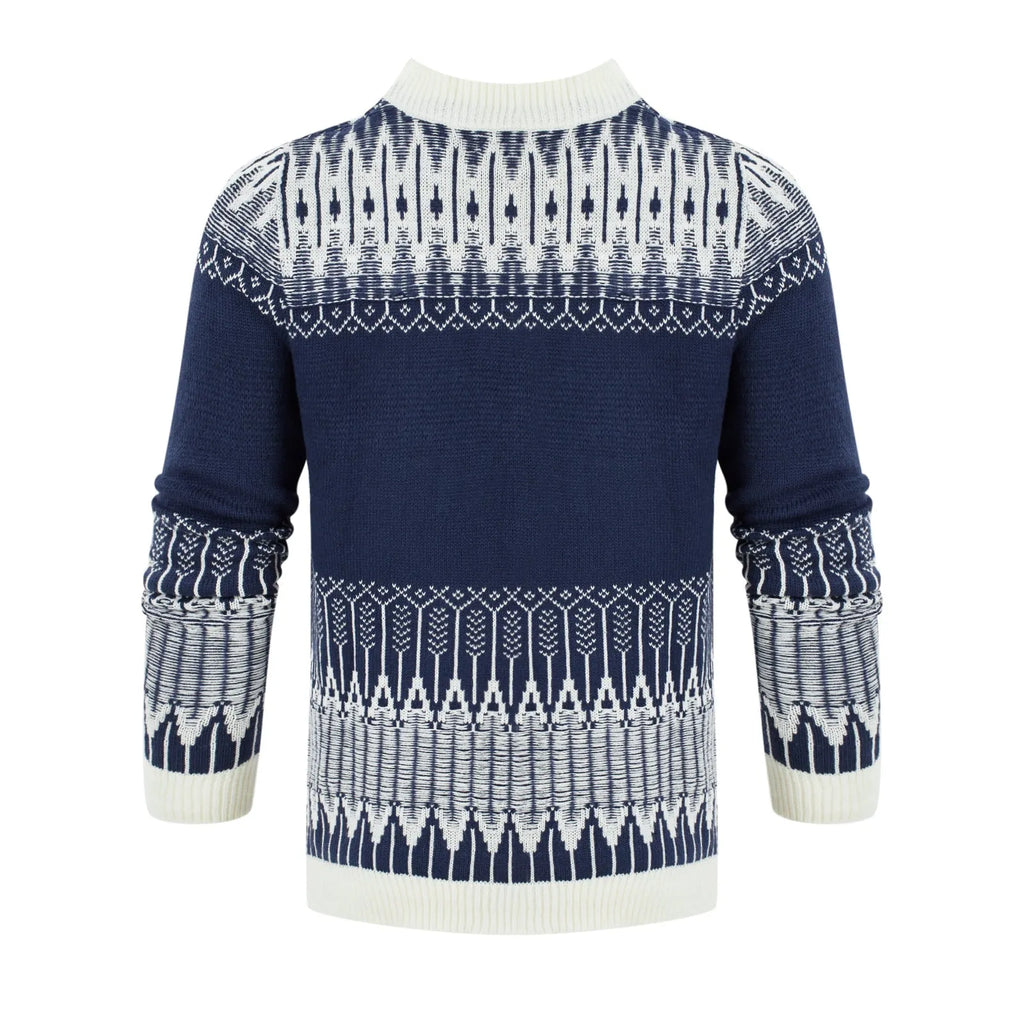 Men's crew neck knitted sweater in a long-sleeved pullover style for fall and winter.