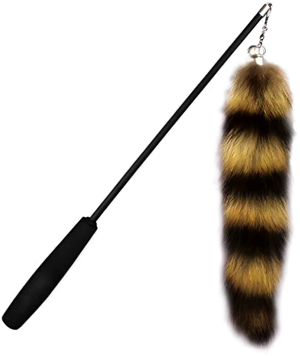 Black cat wand toy with elastic string and feather teaser, 42m length