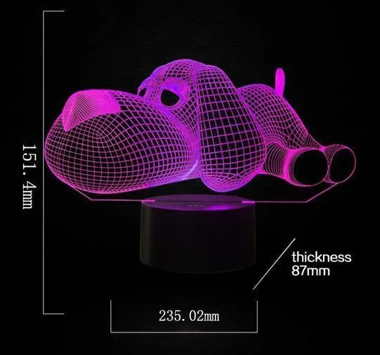 3D dog desktop lamp glowing in multiple colours with USB power cable